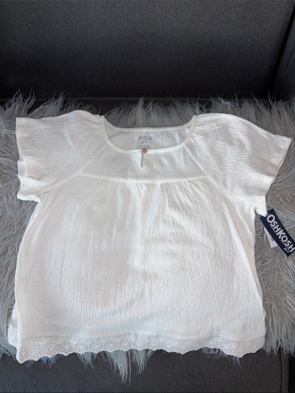 OshKosh B'gosh White Short Sleeve Eyelet Hem Girls' Top